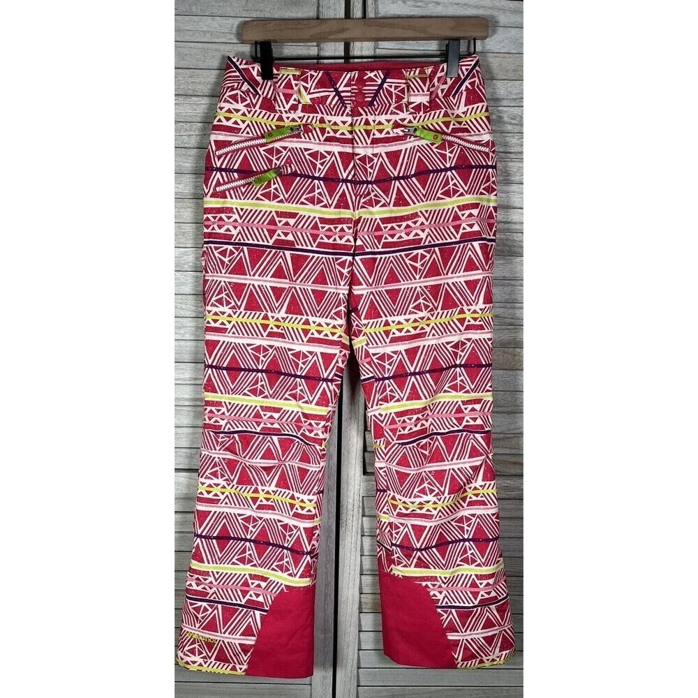 Marmot Youth Girl's XL Insulated Ski Snow Pants - Pink Geometric Pattern
